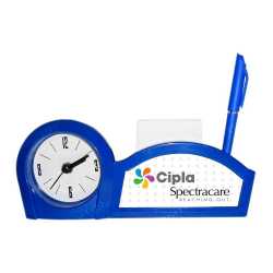 Blue Color Pen Stand Table Clock