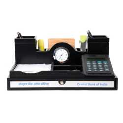 Pen Holder with clock Calculator & Coaster Plates