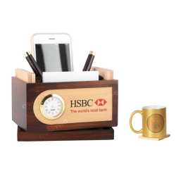 Revolving Pen Holder with Coaster Plates, Mobile Holder and clock