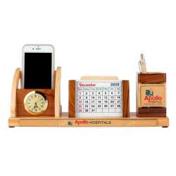 Pen Holder with Coaster Plates, Clock and Mobile Holder