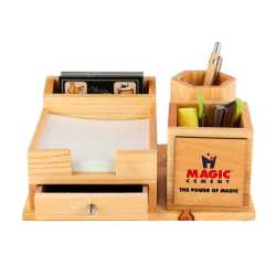 Wooden Table Top Pen Holder with Drawers and Mobile Holder 