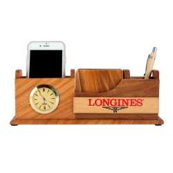 Wooden Pen Holder with Coaster Plates, Clock and Mobile Holder