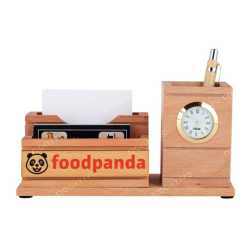 Wooden Pen Holder with  Mobile Holder and Clock