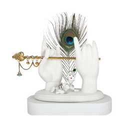 Statue of Krishna Hands with Flute and Peacock Feather 